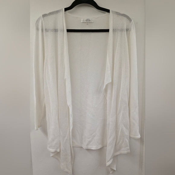 august silk Sweaters - 🍁August Silk White Open Front Cardigan Mesh Knit Lightweight Draped Size Small